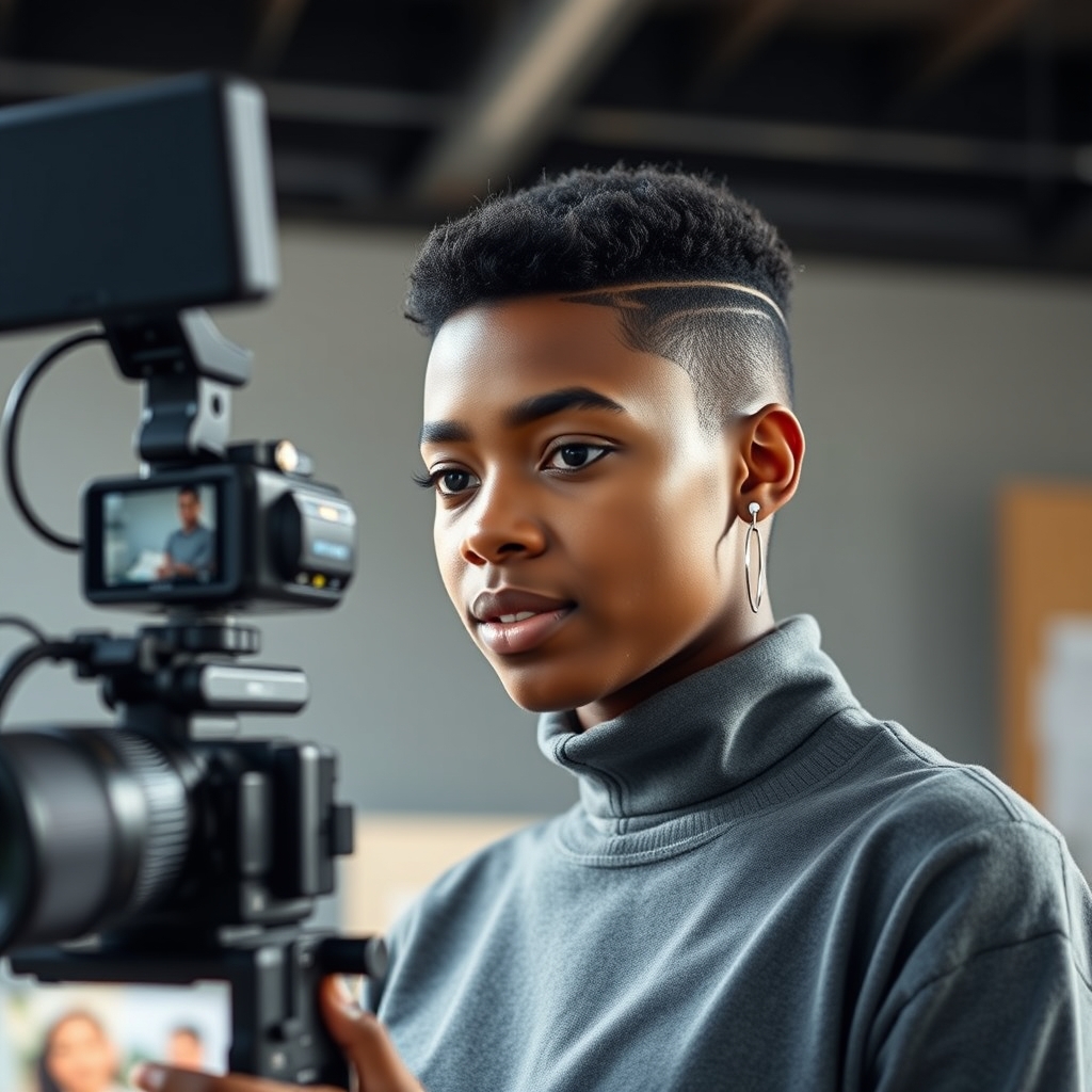 Black entrepreneur filming a product video